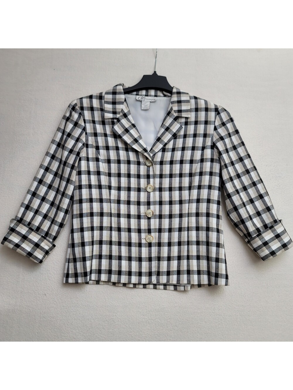Dressbarn Women's Medium Plaid Blazer Jacket with 3/4 Sleeves